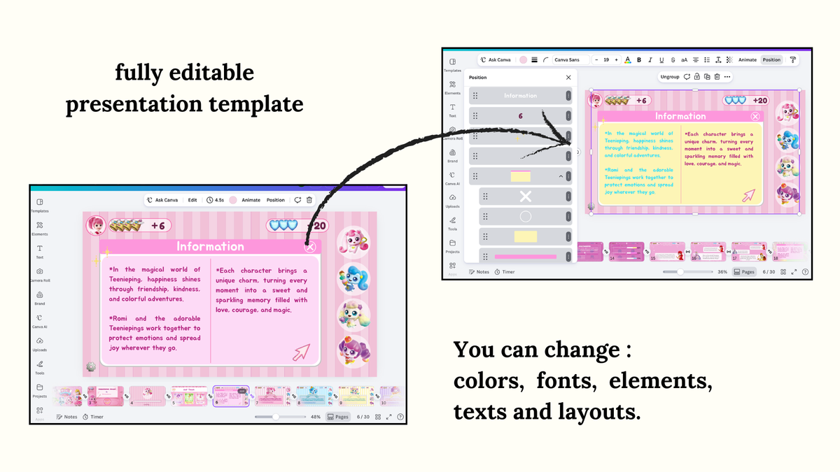 Cute Magical Princess canva Presentation Template – Inspired by Kawaii Fantasy Characters