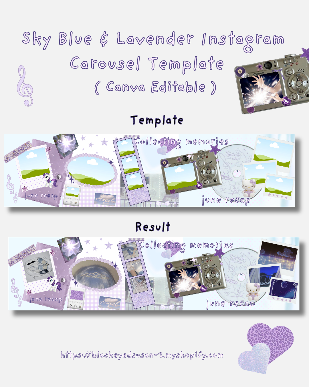 Lavender & Sky Blue Photo Carousel Template 5 Editable Canva Photo Layout Slides (4500 × 1350 px)
